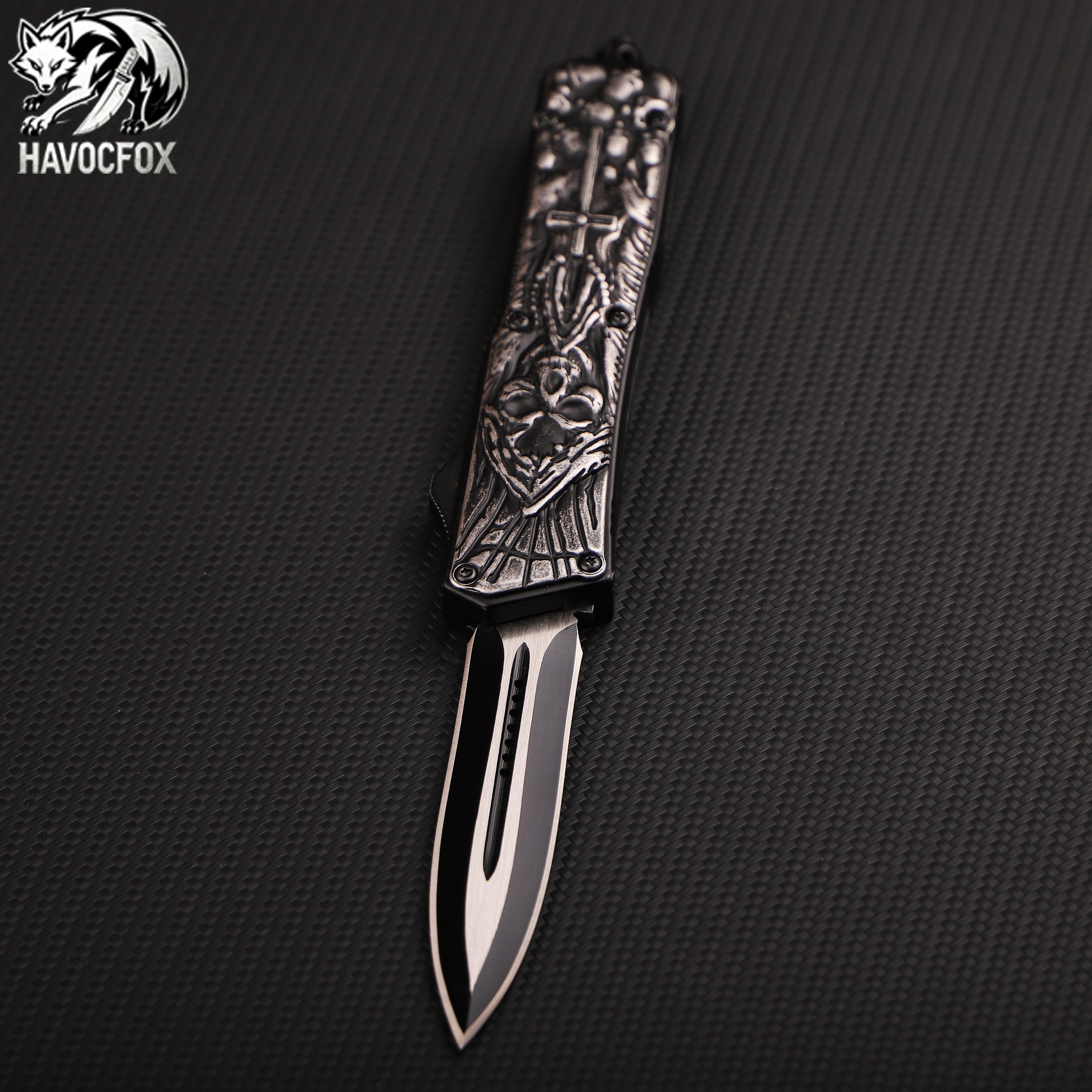 KG Scarab Skull Engraved OTF Automatic Knife