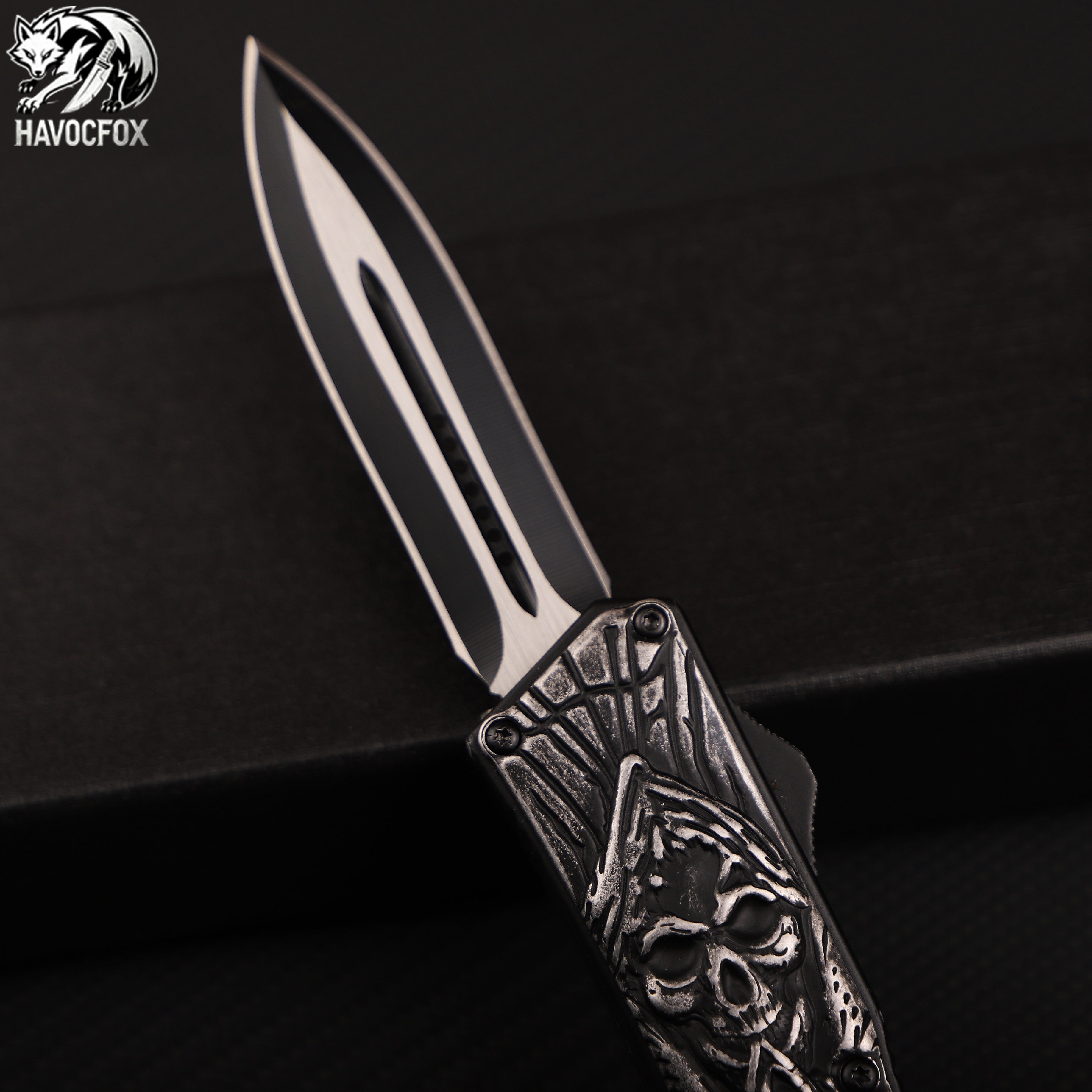 KG Scarab Skull Engraved OTF Automatic Knife