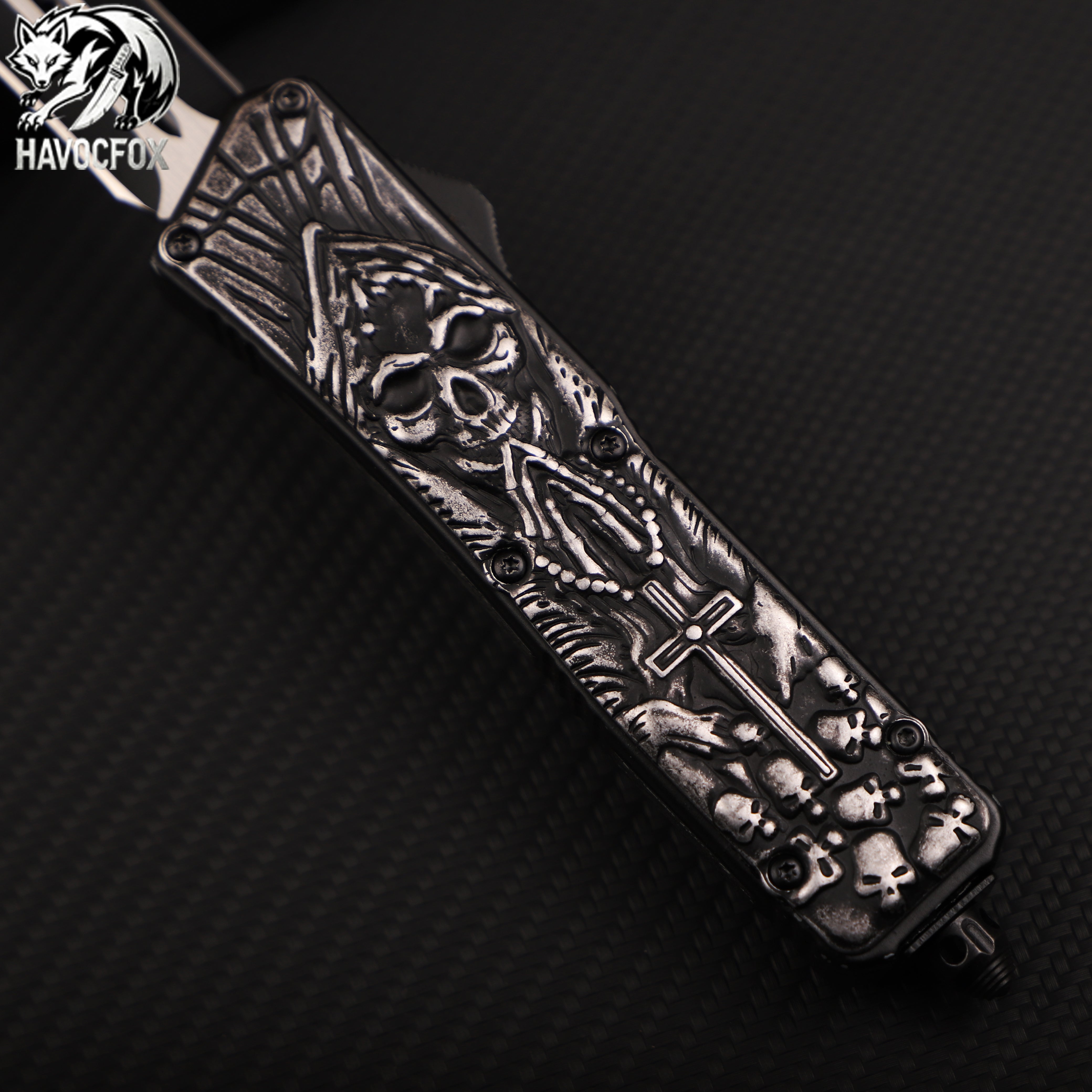 KG Scarab Skull Engraved OTF Automatic Knife